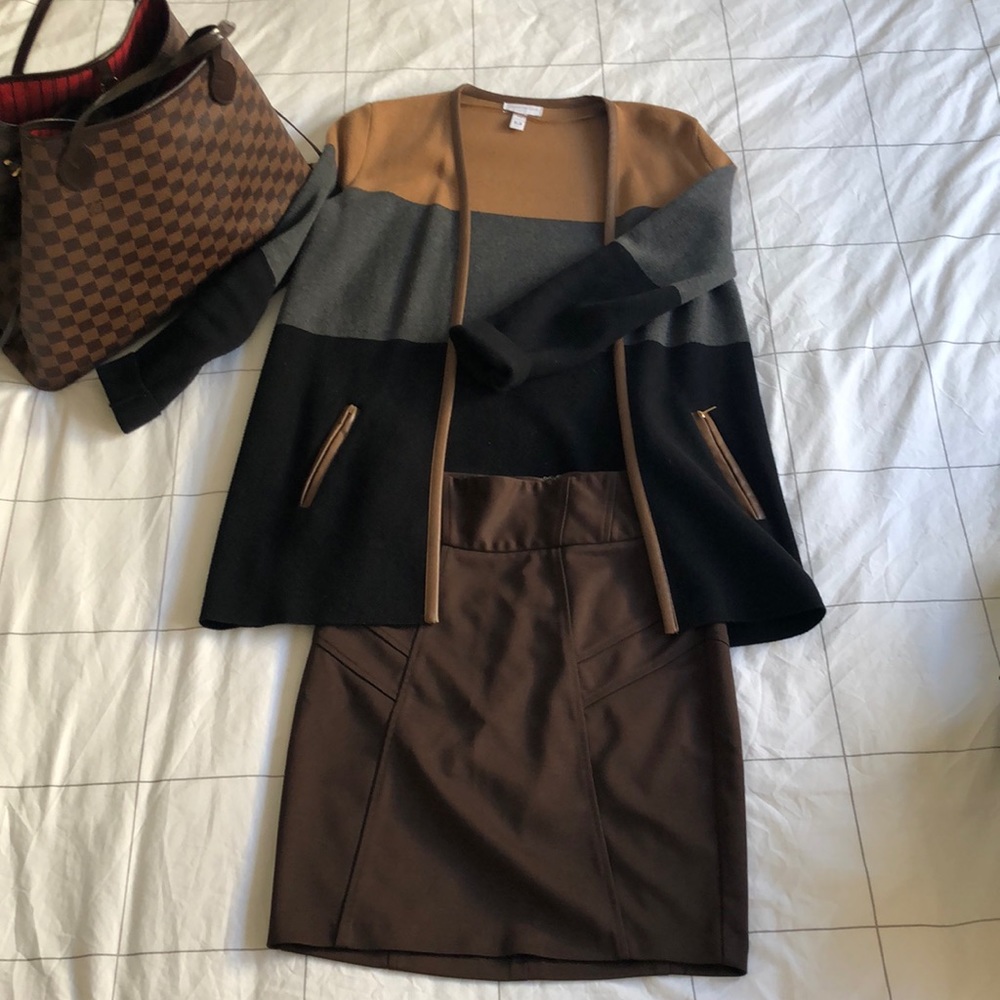 PENCIL SKIRT - Brown office skirt above knees, S